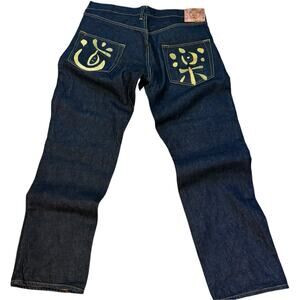 EVISU Indigo Genes Selvedge Jeans 38x34 Raw Rigid Denim Daicock Y2K Japan 97 cm